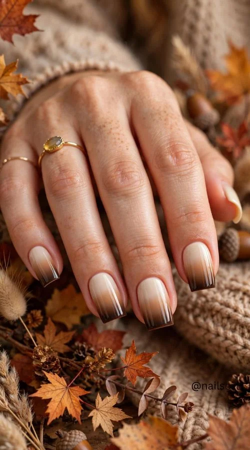 Autumn Ombre Square Nails