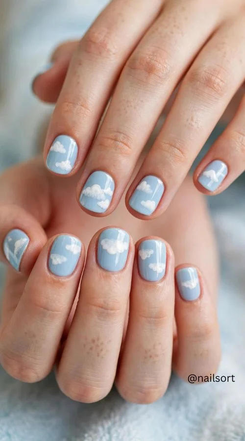 Baby Blue Cloud Nails
