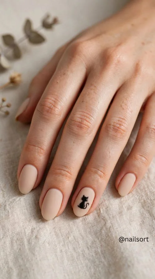 Black Cat Accent Nails
