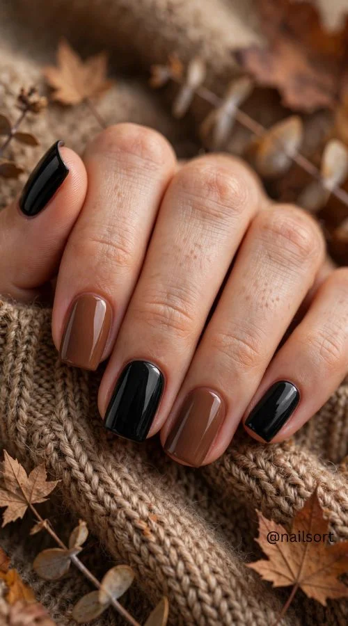 Black and Brown Square Nails