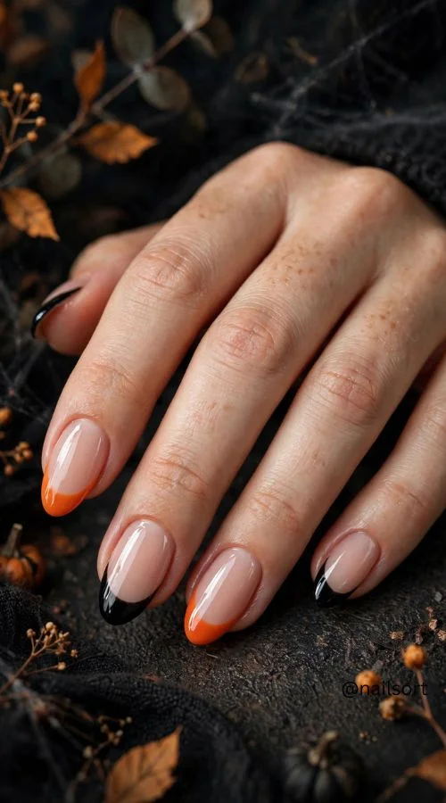 Black and Orange French Tips
