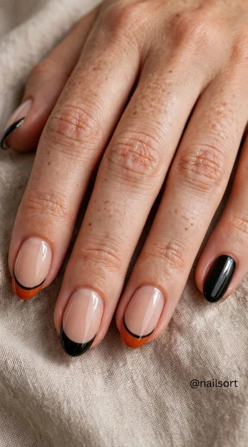 Black and Orange French Tips