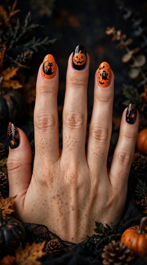 Black and Orange Halloween Acrylics