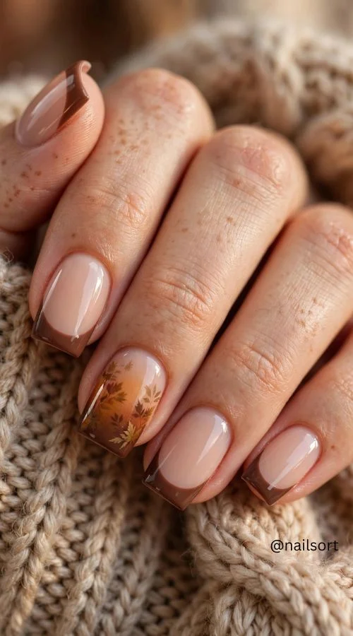 Brown French Tip Nails 