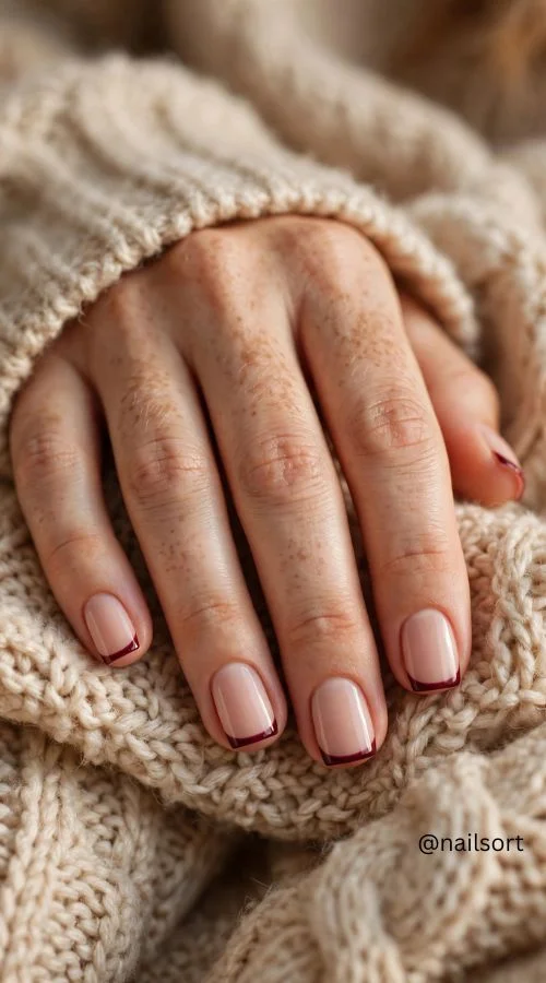 Burgundy Micro French Nails
