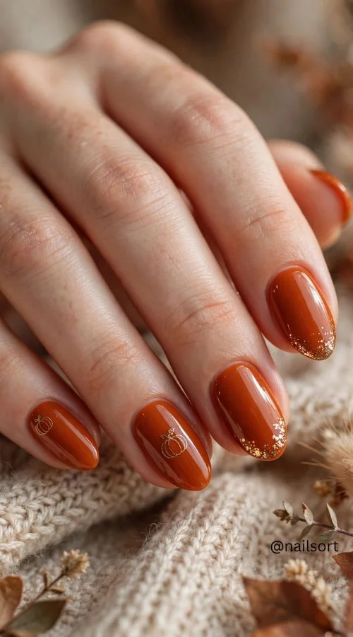 Burnt Orange Pumpkin Nails