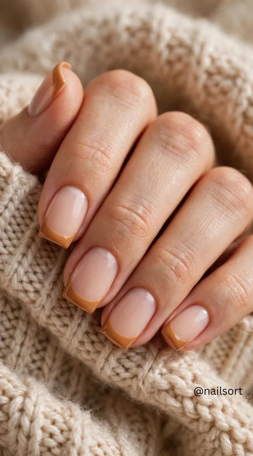 Caramel French Tip Square Nails