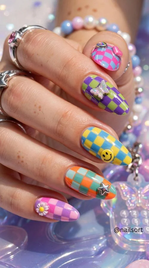 Checkerboard Y2K Nails