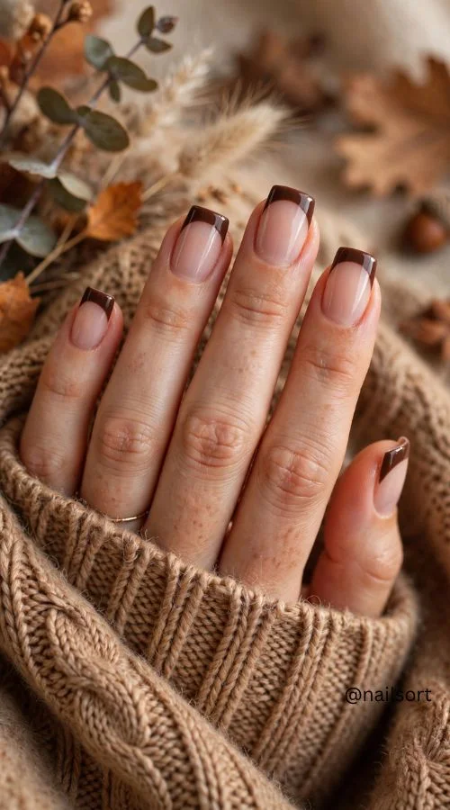 Chocolate Brown French Tips