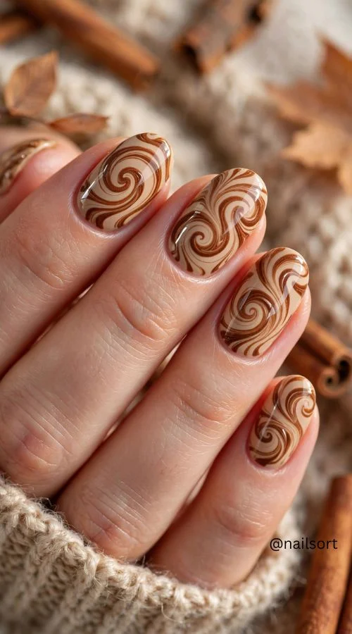 Cinnamon Swirl Nails