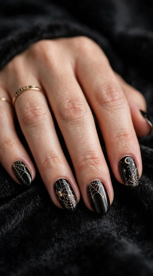 Classic Black Halloween Nails
