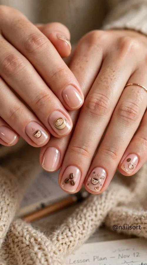 Coffee-Inspired Teacher Nails

