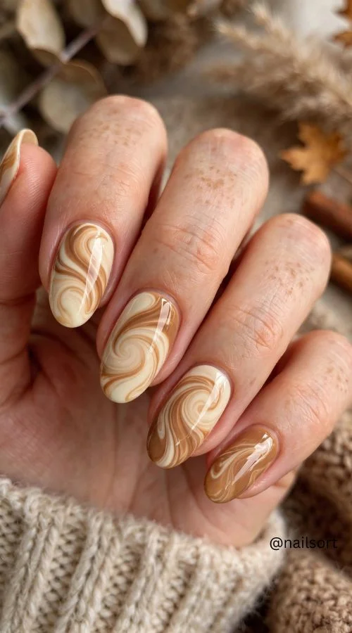Cream and Caramel Nails