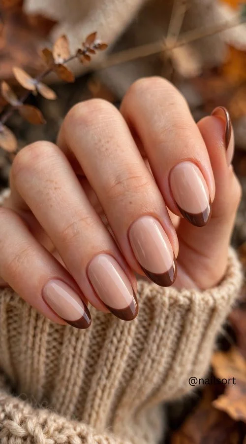 Cream and Chocolate Brown French Tips