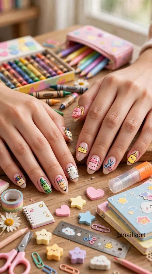Cute School Supplies Nails