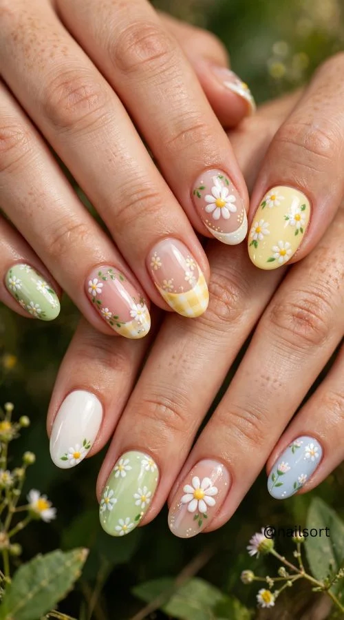 Daisy Accent Nails