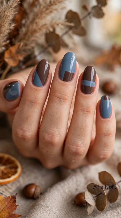 Dusty Blue and Brown Nails