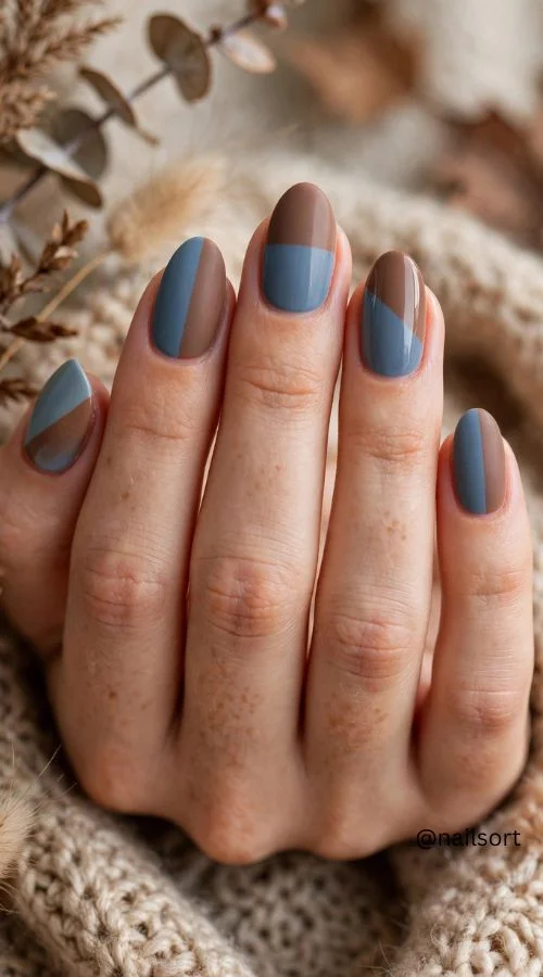 Dusty Blue and Mocha Nails