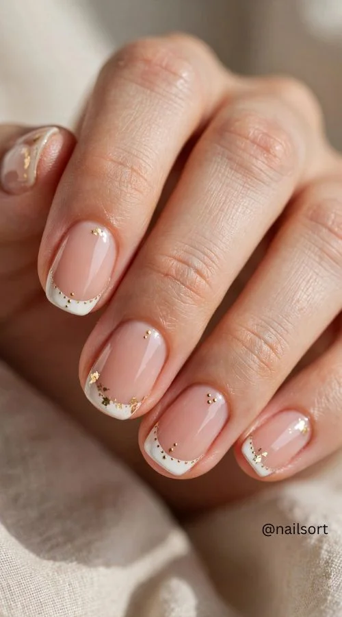 French Tips With Tiny Gold Details
