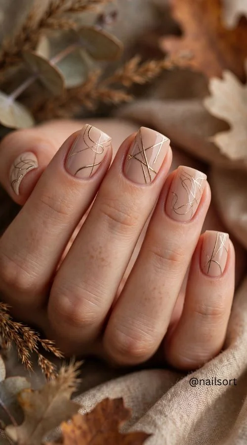 Gold Line Square Nails