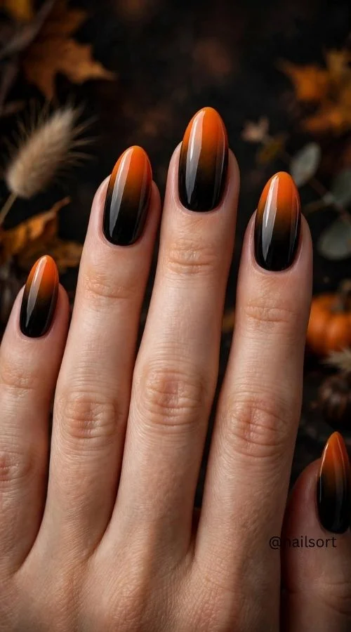 Halloween Ombre Almond Nails