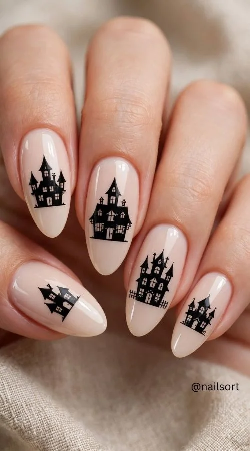 Haunted House Almond Nails