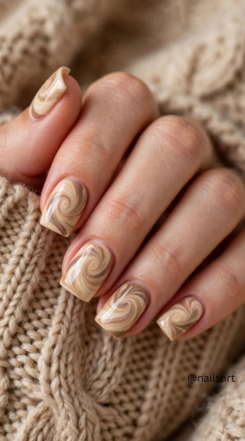 Latte-Inspired Square Nails