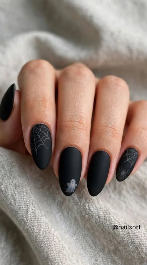 Matte Black Halloween Nails
