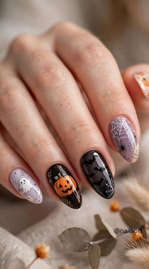 Mixed Halloween Almond Nails
