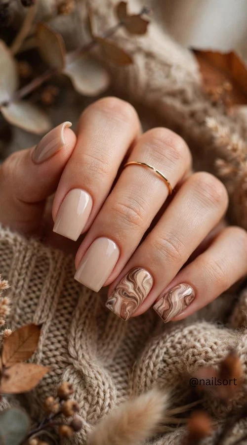 Mocha Marble Square Nails
