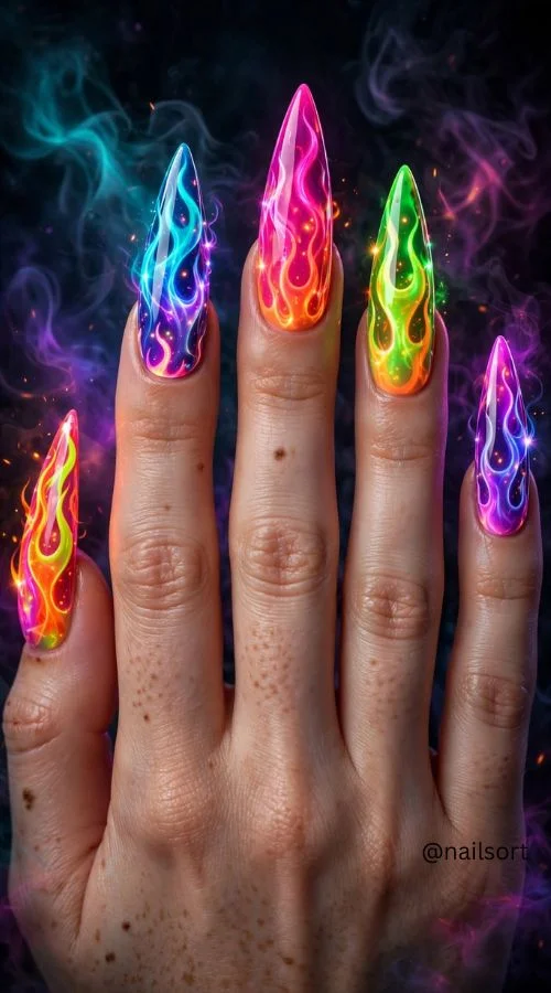 Neon Flame Nails