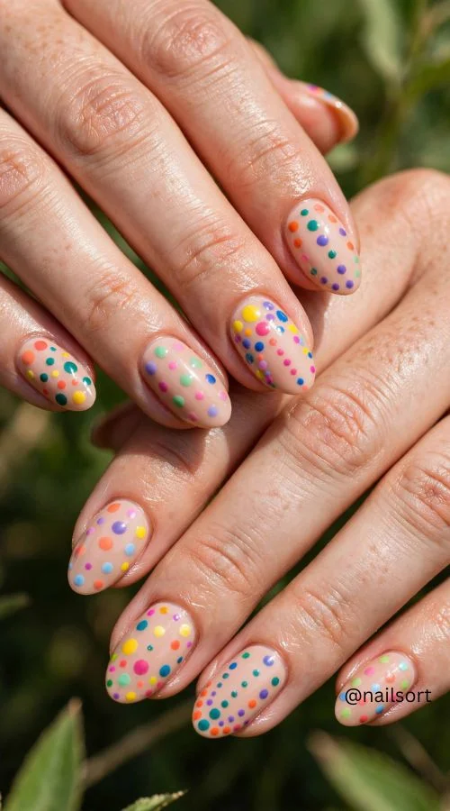 Nude Nails With Colorful Dots