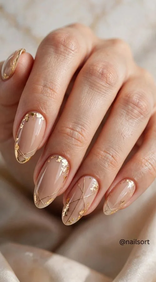 Nude Nails With Gold Details