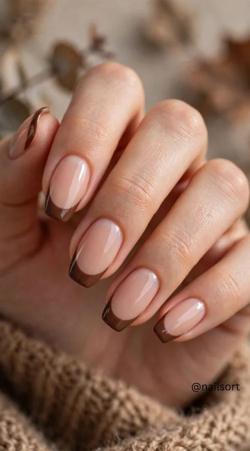 Nude and Brown French Tips
