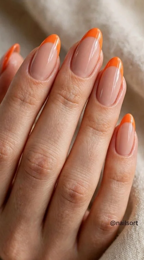 Nude and Orange French Tips
