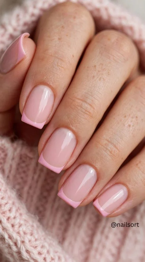 Pink Micro French Square Nails