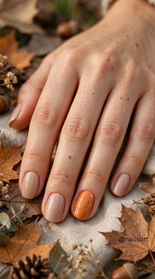 Pumpkin Orange Accent Nails