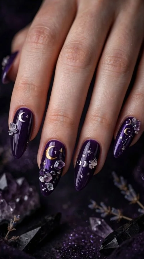 Purple Witchy Almond Nails