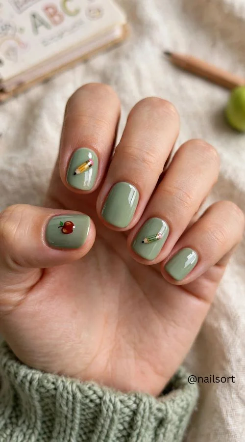 Sage Green Teacher Nails
