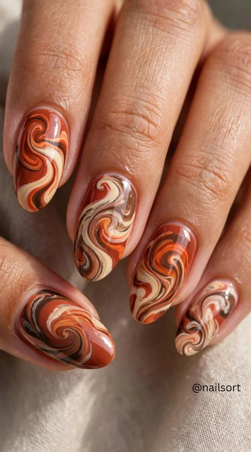 Terracotta Swirl Nails 