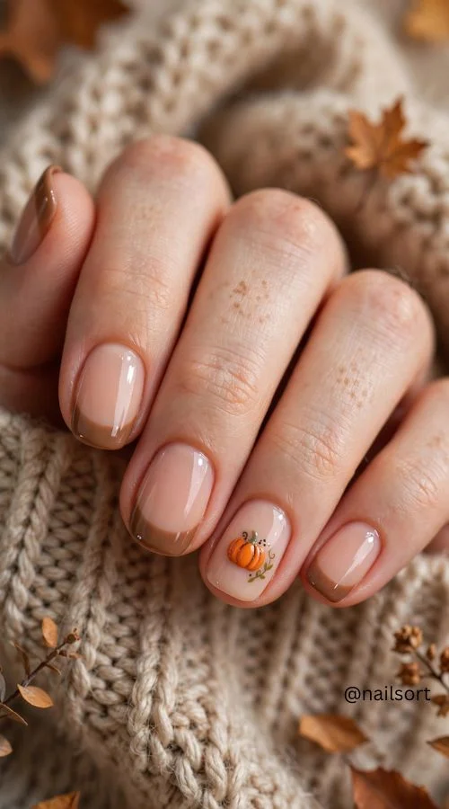 Tiny Pumpkin Accent Nails 