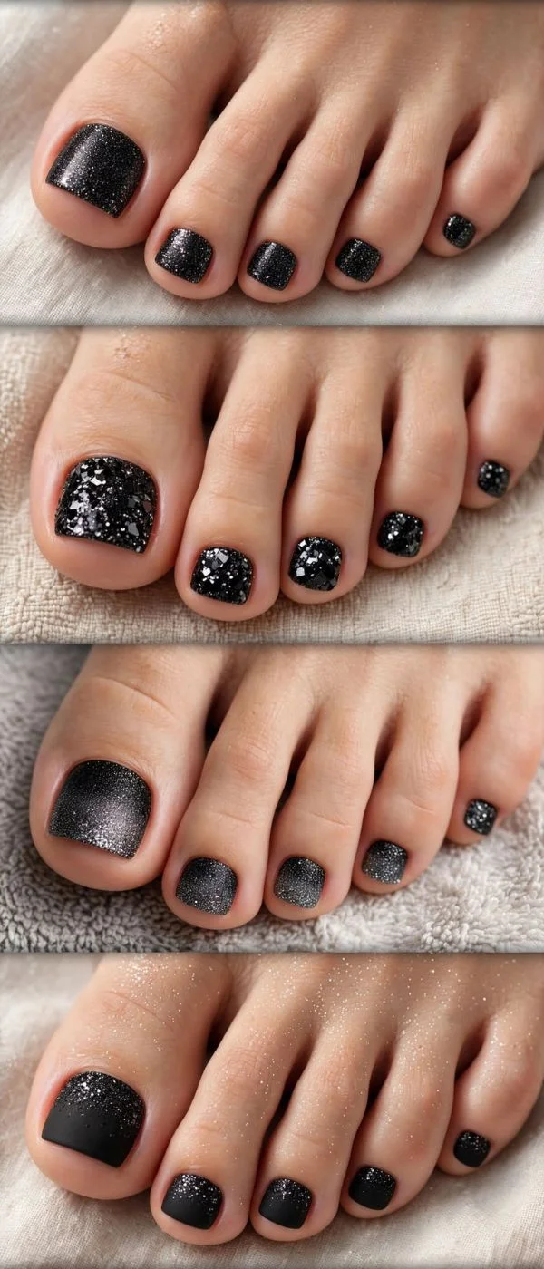 Black Glitter Toes Pedicure
