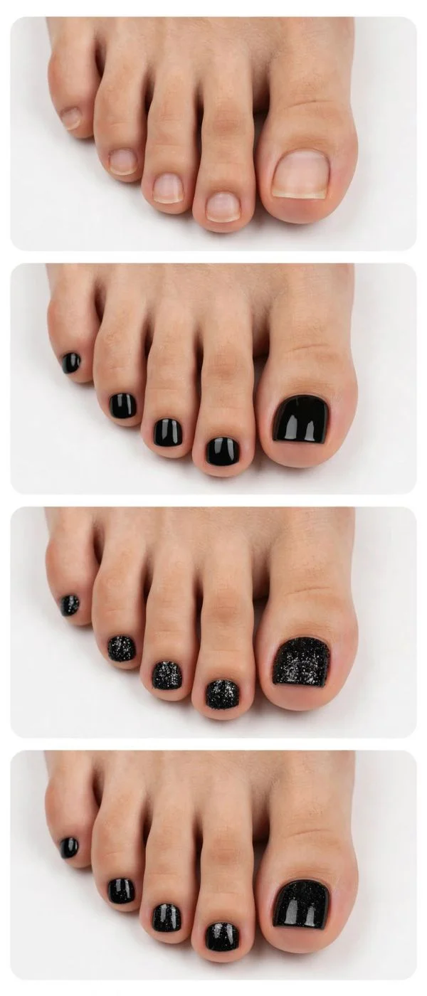 Black Glitter Toes Pedicure