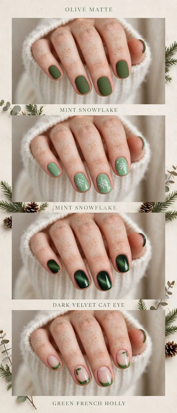 Christmas Nails Aesthetic Green