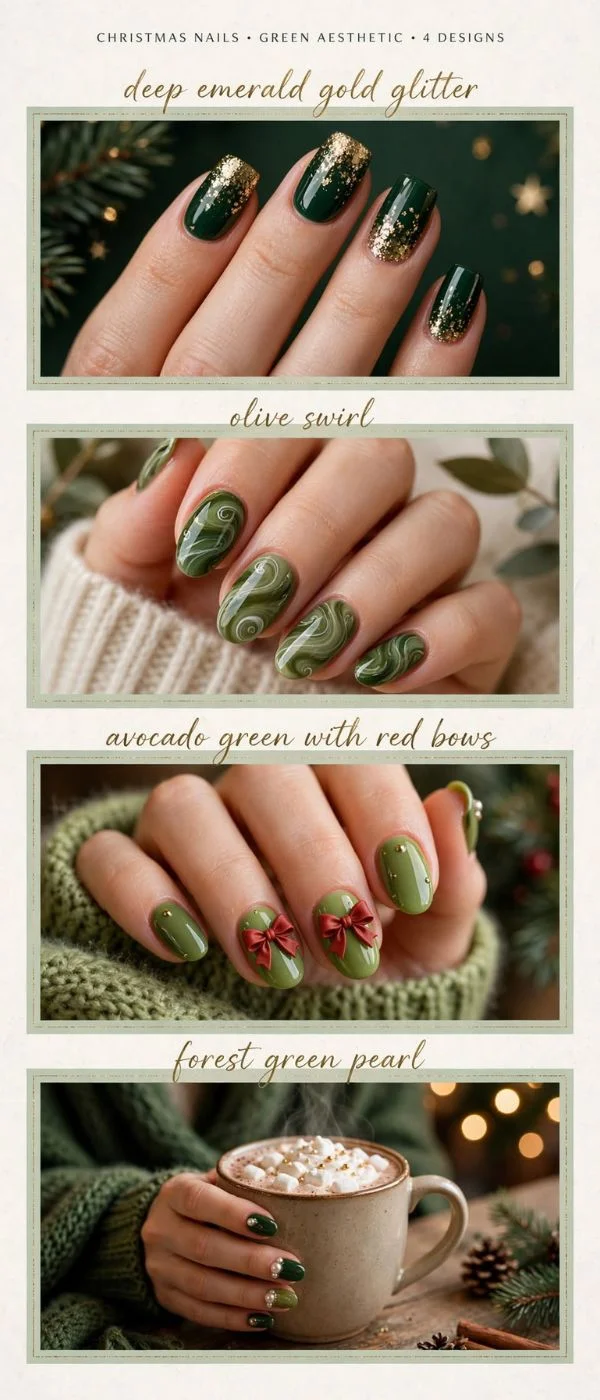 Christmas Nails Aesthetic Green
