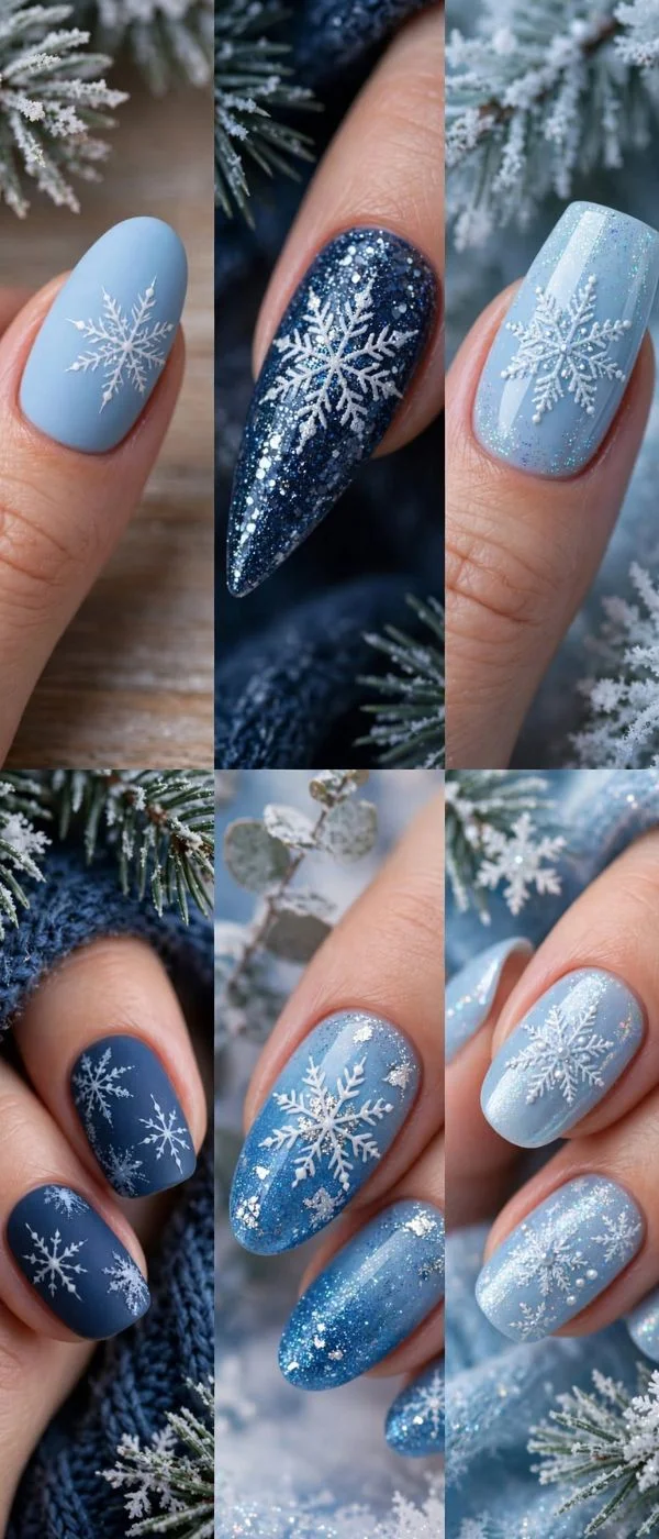 December Nails Blue Snowflake