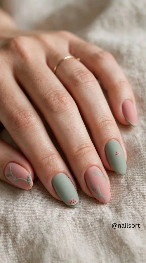 Muted Watermelon Nails