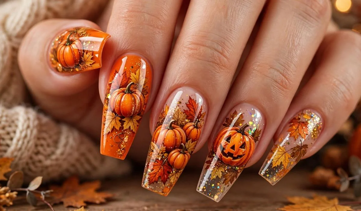 Pumpkin Nails Acrylic